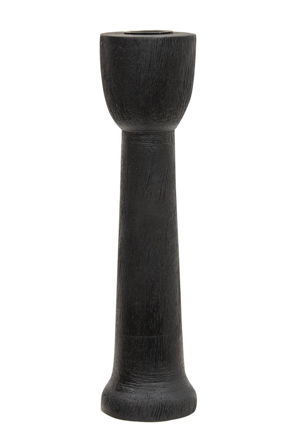 Brushed Black Wood Taper Holder, 10"