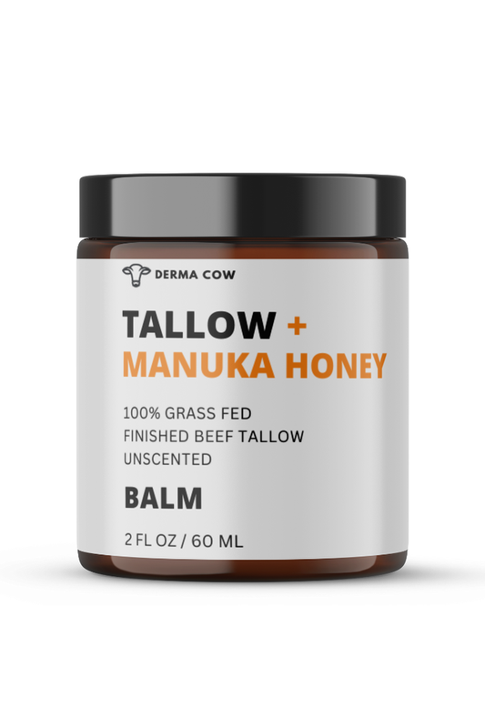 Tallow Balm + Manuka Honey, 100% Grass Fed Beef, 2oz Balm