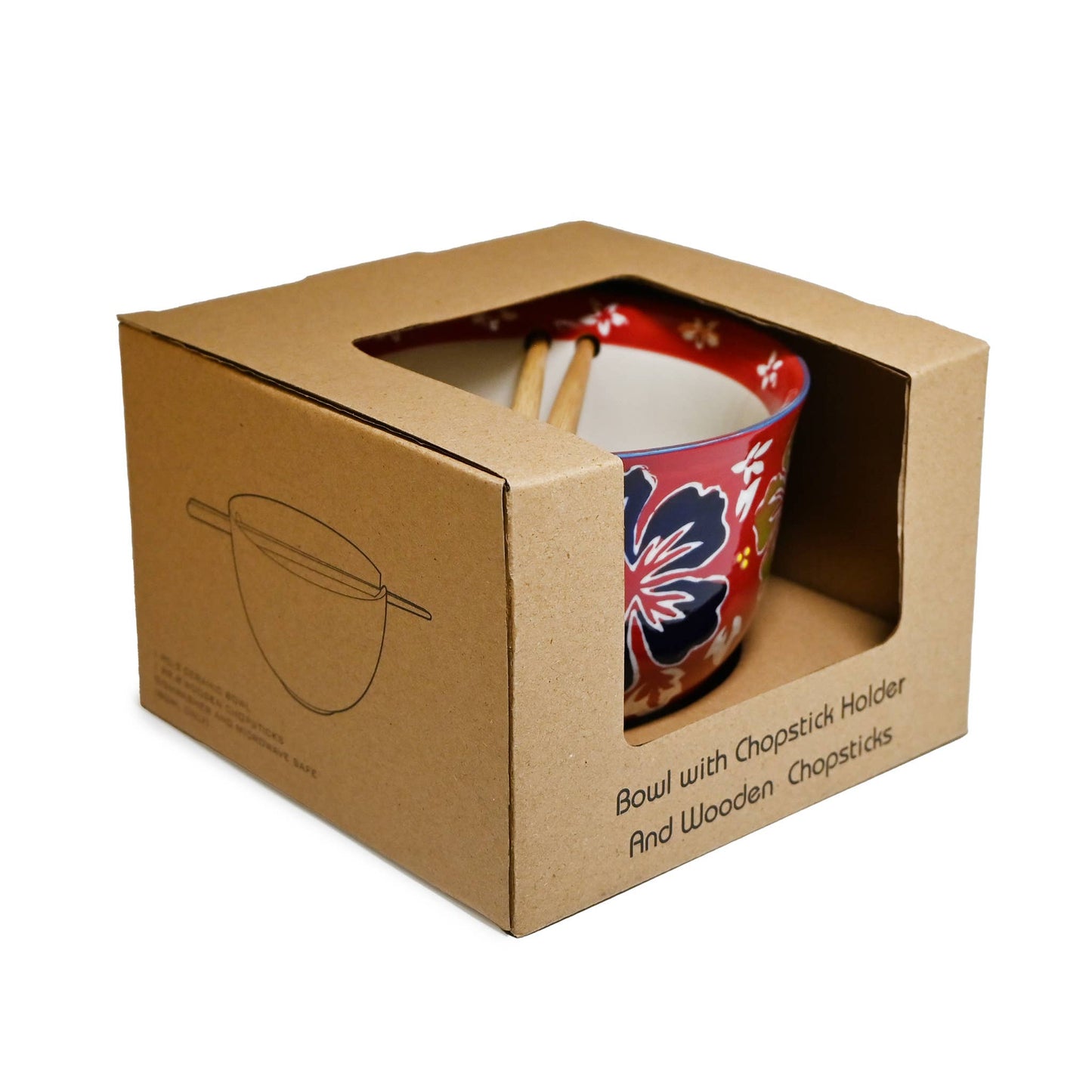 Red Hibiscus Flowers Mira 5" Ramen Bowl w/ Chopsticks