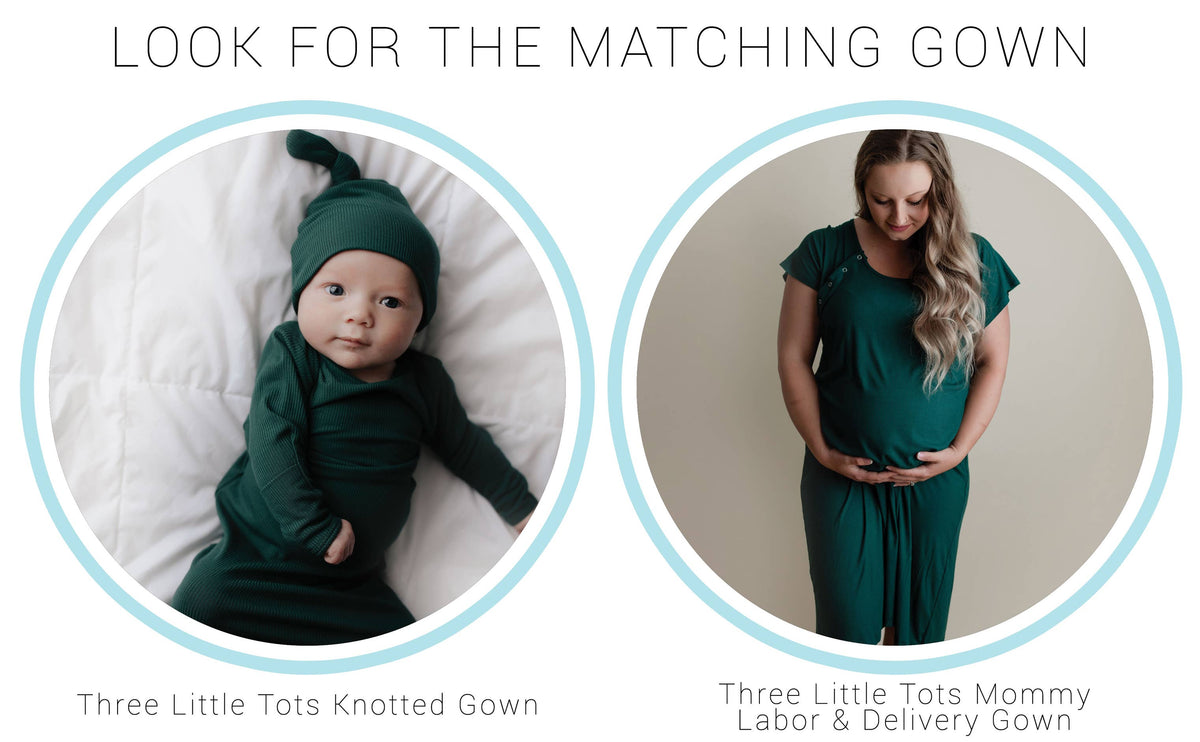 Forest Green Ribbed Knotted Newborn Baby Gown Sleepwear: Gown