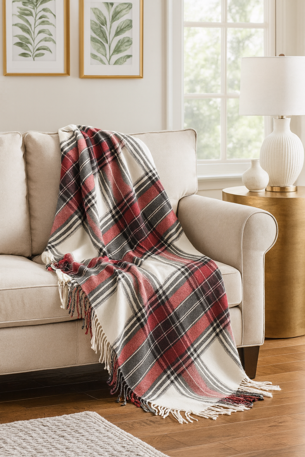 Red Classic Plaid Tassel Trim Throw Blanket