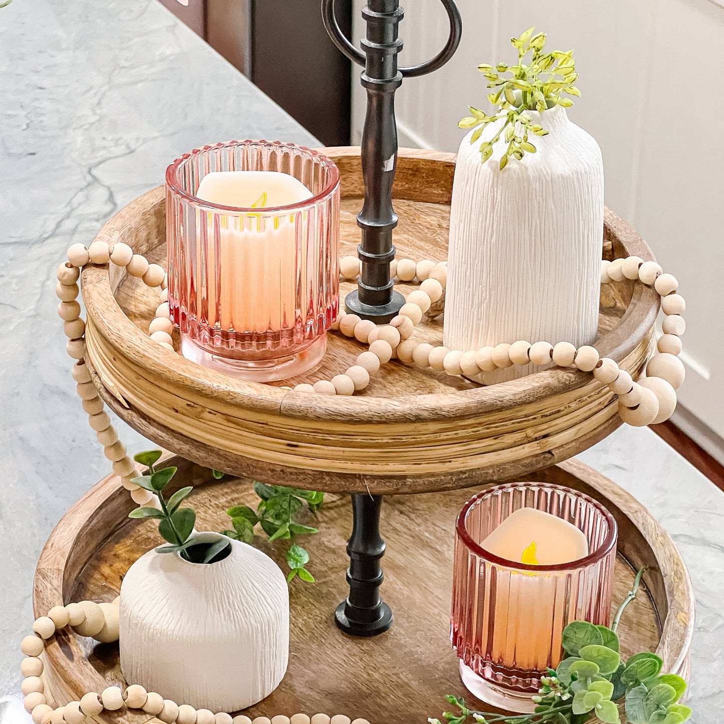 Ribbed Pink Glass Votive Candle Holder