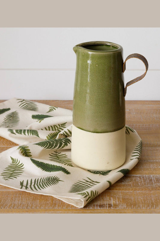 Pitcher - Green Crackle With Metal Handle