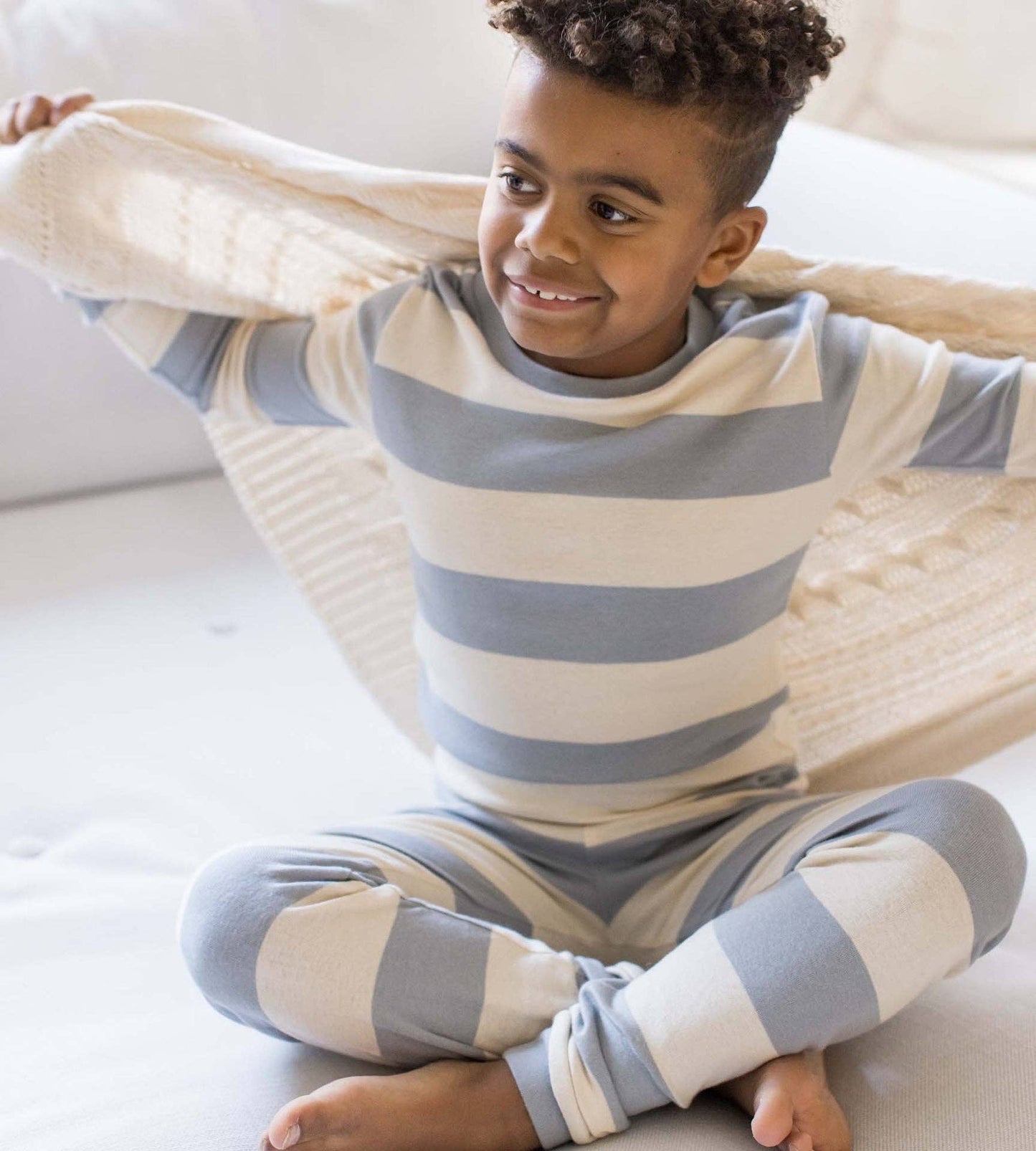 Rugby Stripe Organic Cotton Sleep & Play - Quarry / 3-6 Months
