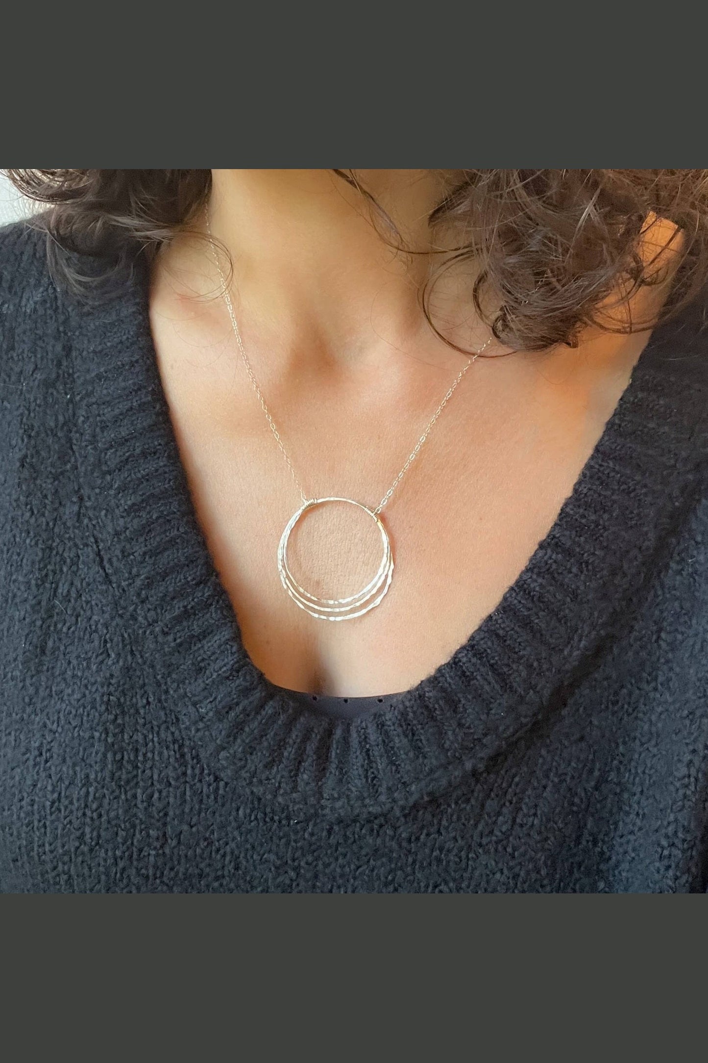 Triple Hammered Circle Necklace