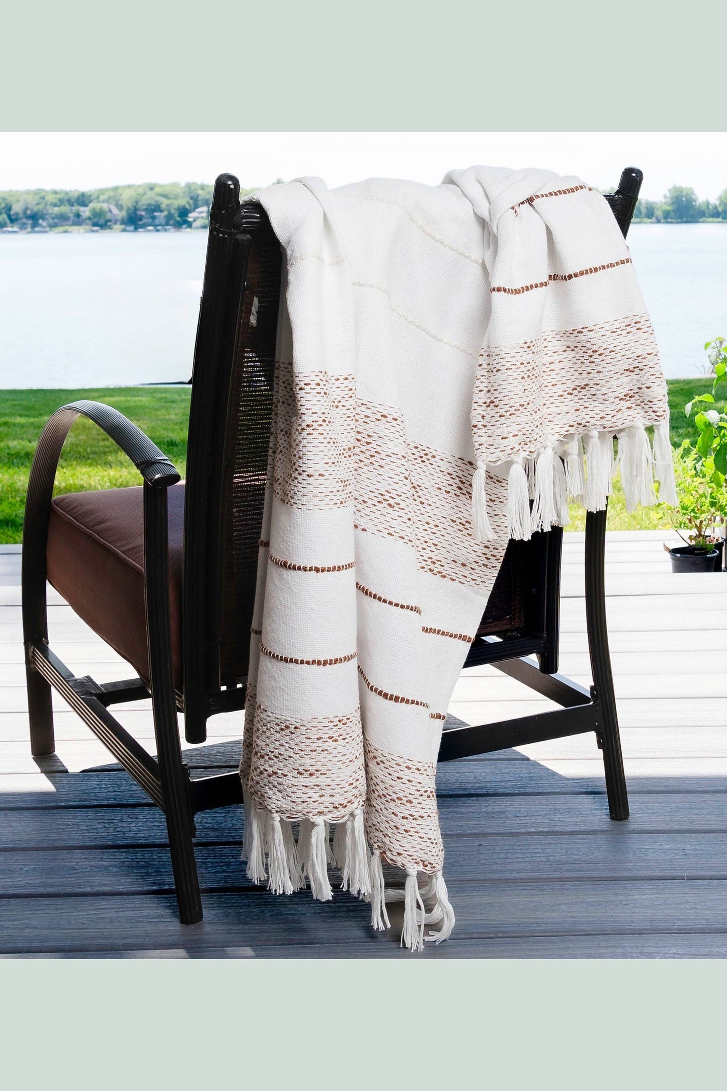 Tylanne 50x70" Indoor/Outdoor Recycled Woven Throw Blanket: Sage