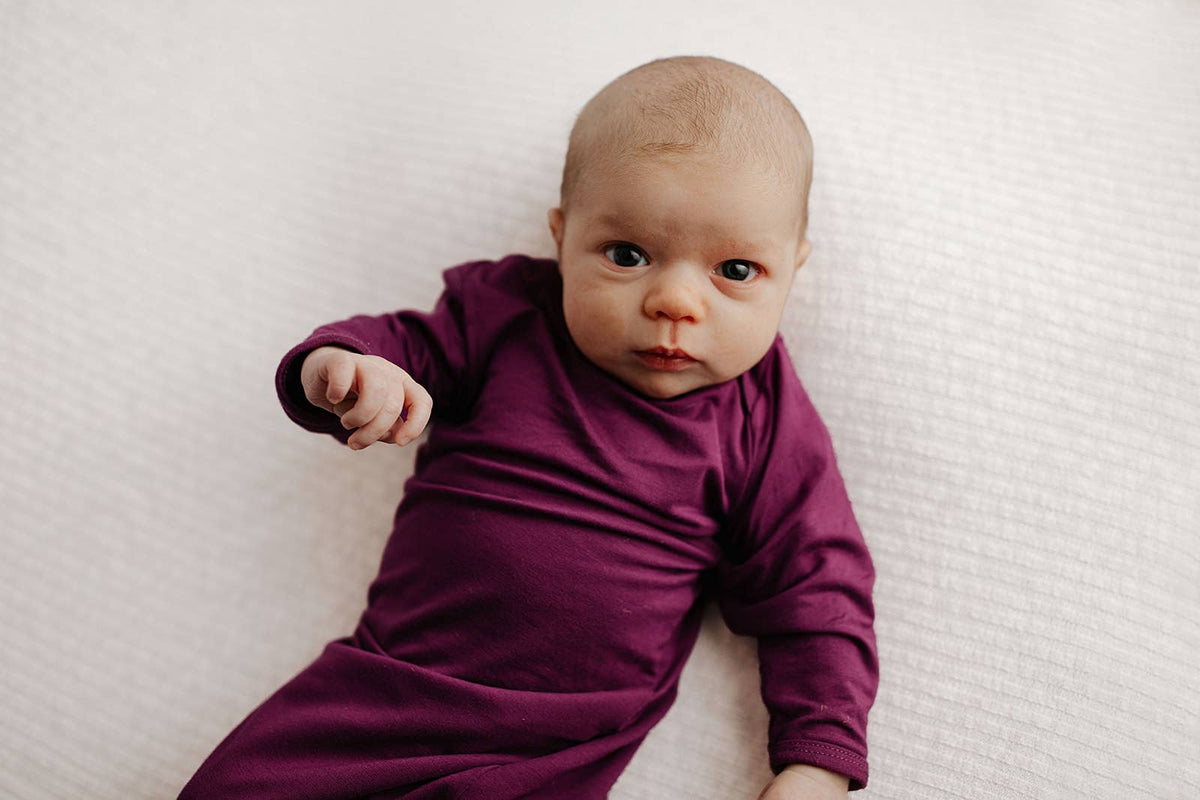 Plum Purple Knotted Newborn Baby Gown : Plum Gown With Bow