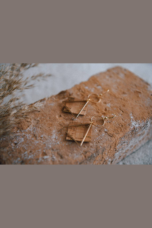 Gold Geometric Diamond Hoop Gold & Cork Earrings