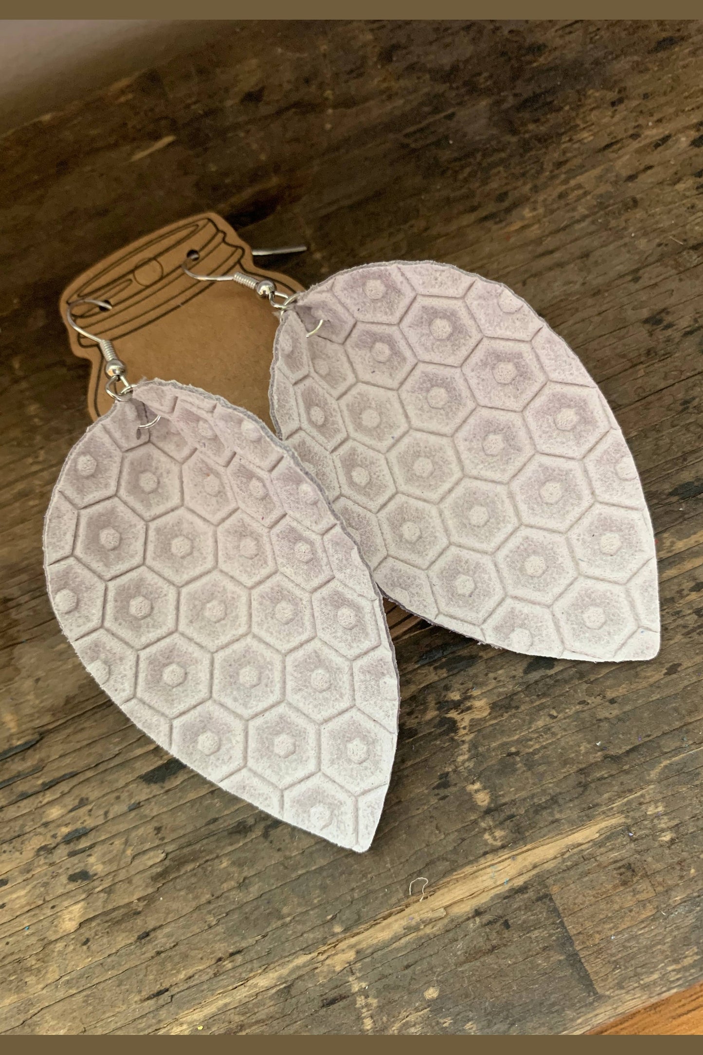 Cream Honeycomb Textured Leather Earring