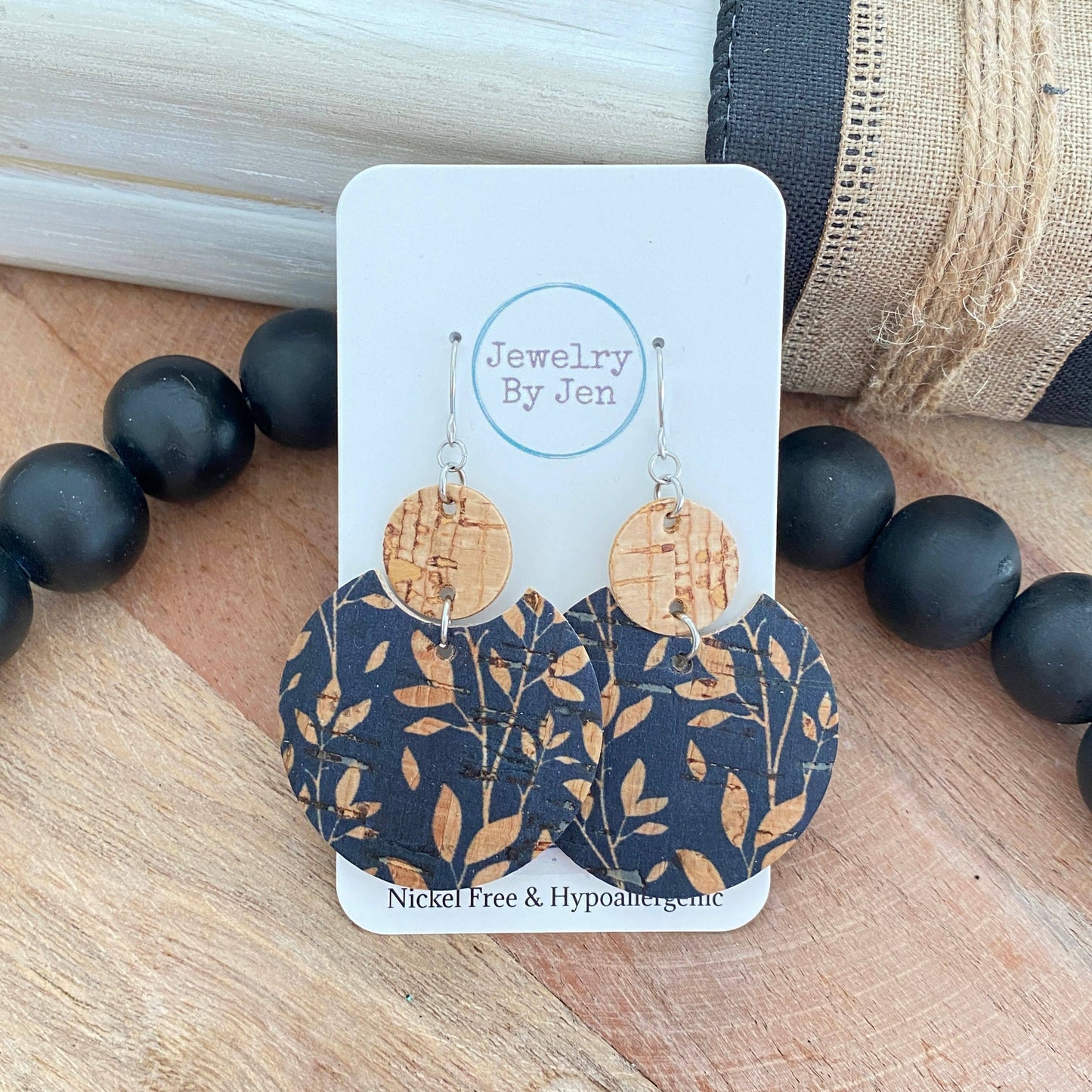 Navy Willow Luna Cork Earrings