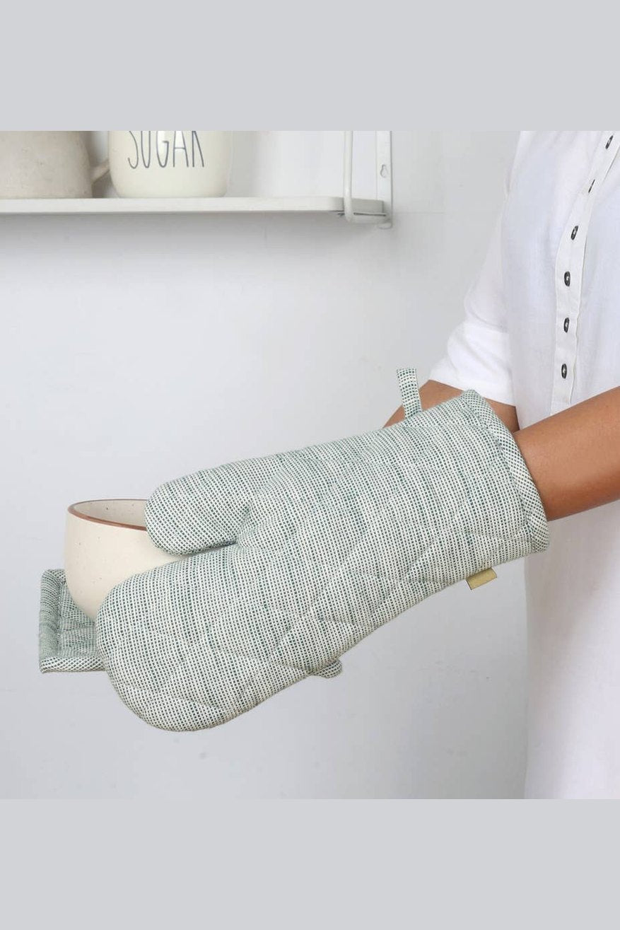 Green Slub Chambray Oven Glove