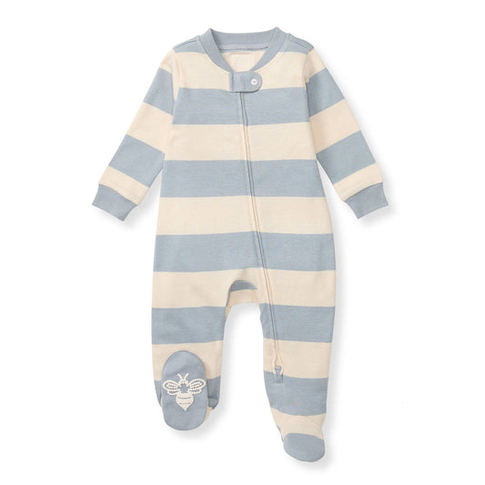 Rugby Stripe Organic Cotton Sleep & Play - Quarry / 3-6 Months