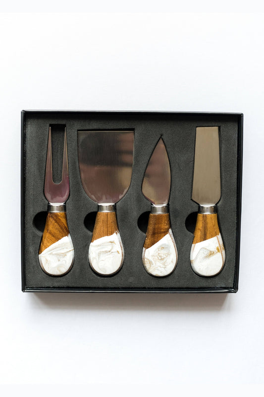 Resin Coated Cheese Knife Set - Set of 4 - Gold Quartz