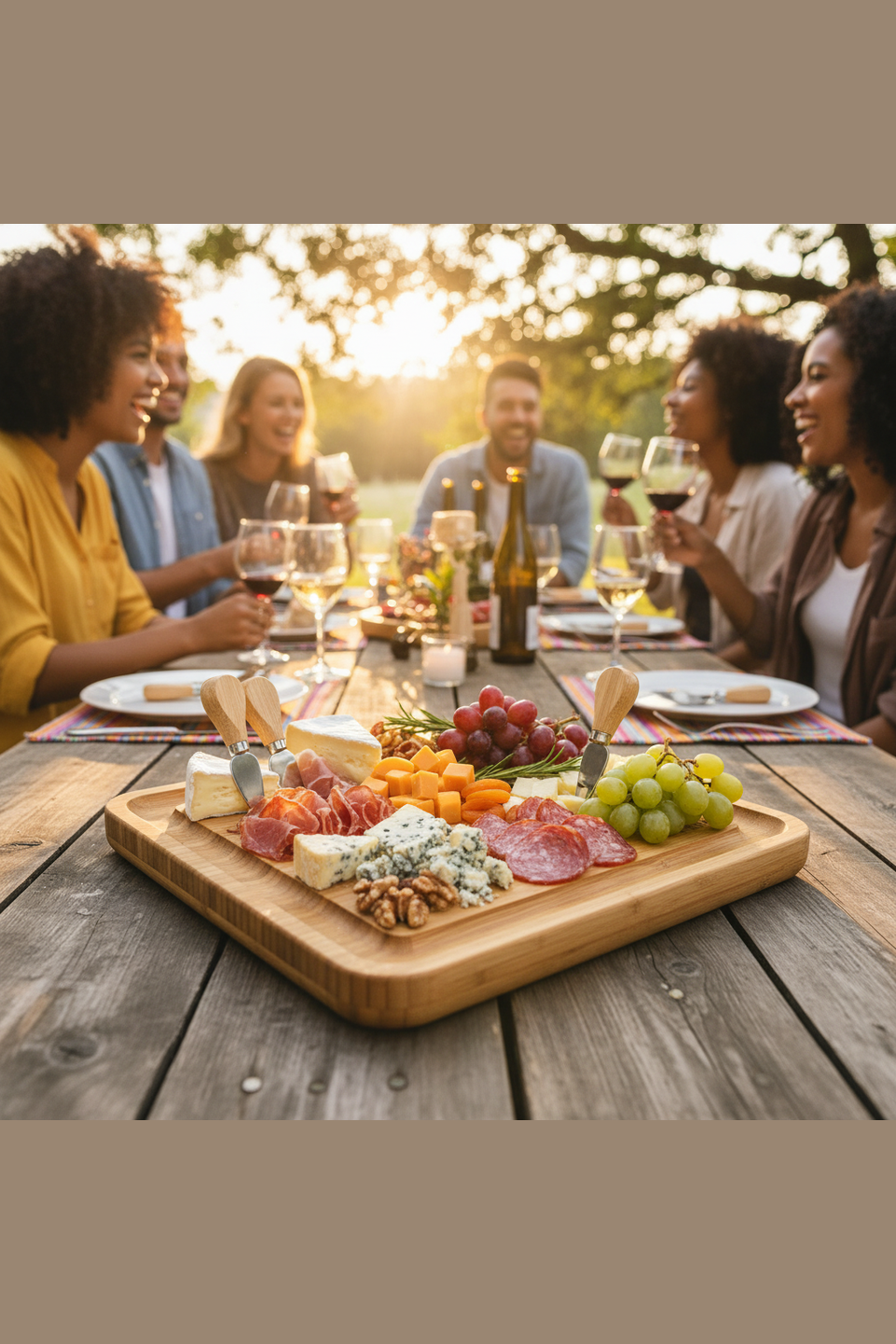 MITBAK Bamboo Charcuterie Board with Cheese Knives Set