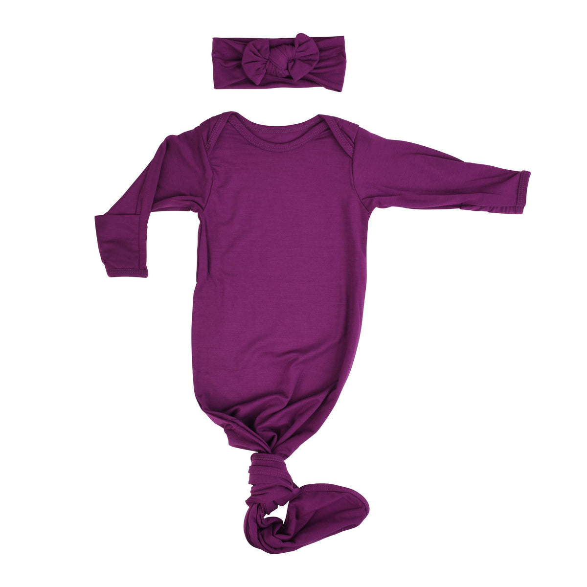 Plum Purple Knotted Newborn Baby Gown : Plum Gown With Bow