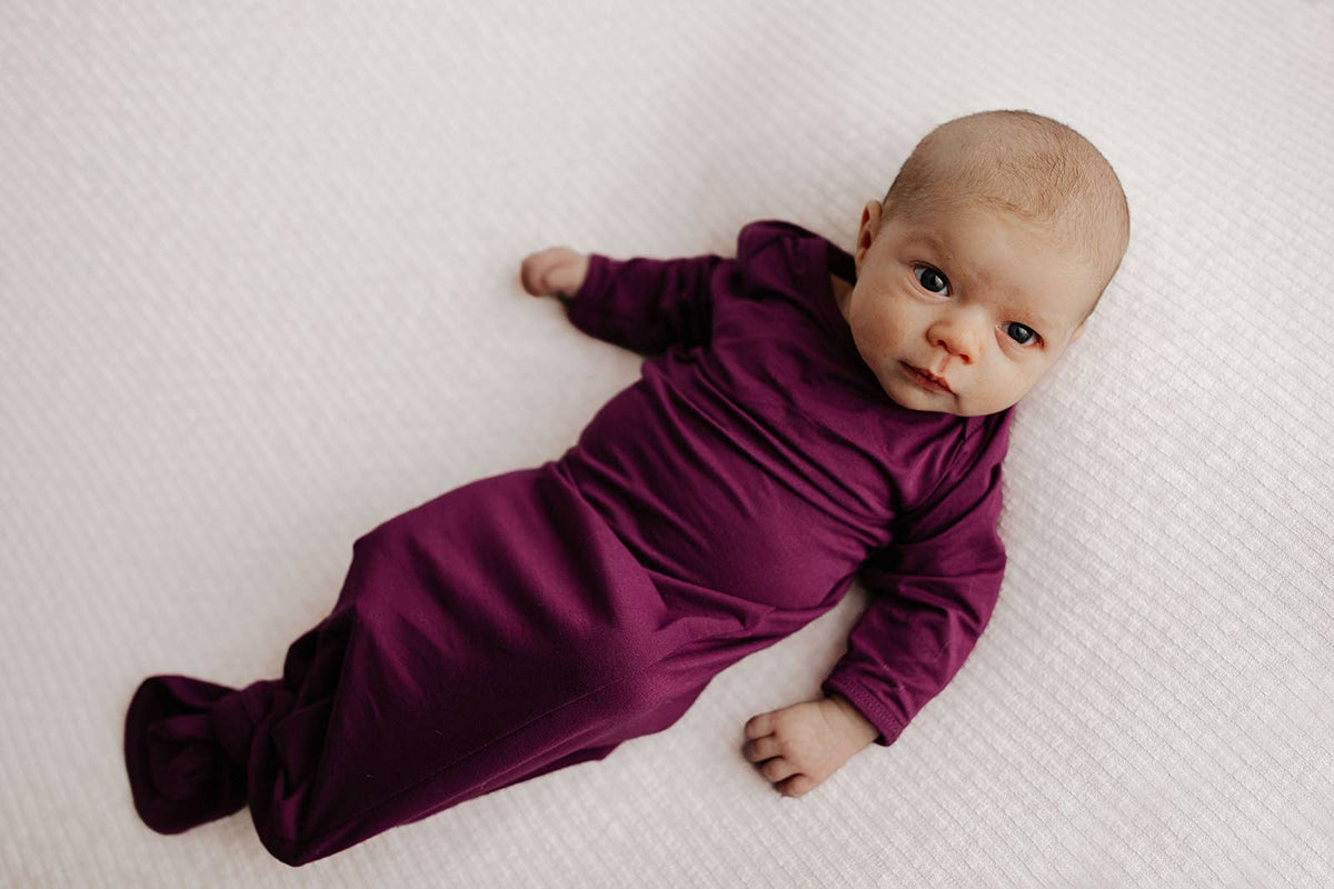 Plum Purple Knotted Newborn Baby Gown : Plum Gown With Bow