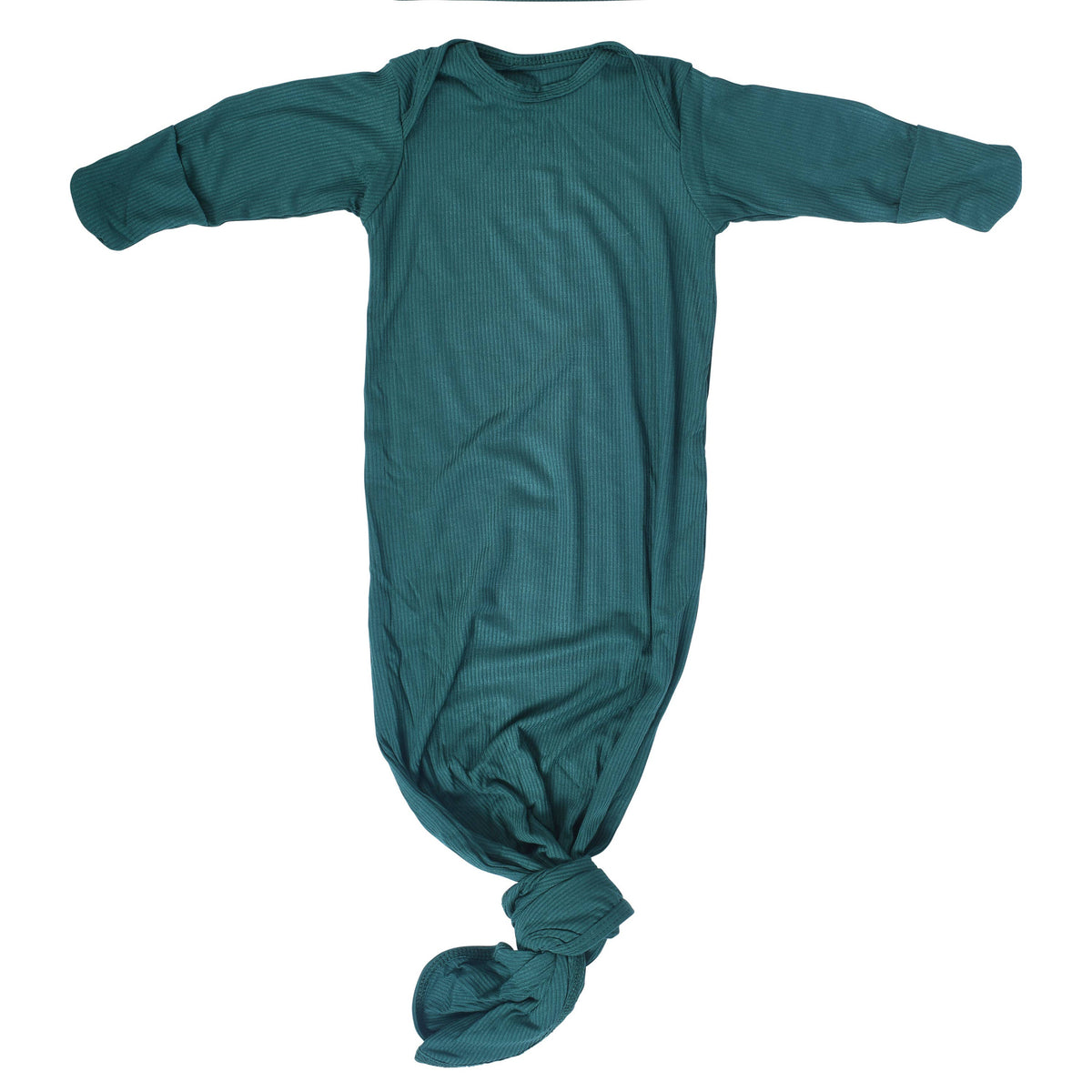 Forest Green Ribbed Knotted Newborn Baby Gown Sleepwear: Gown