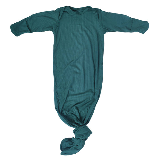 Forest Green Ribbed Knotted Newborn Baby Gown Sleepwear: Gown