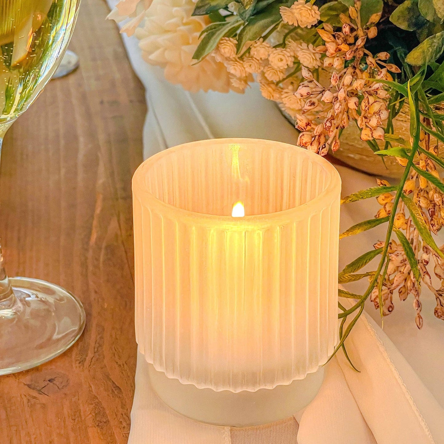 Ribbed Frosted Glass Votive Candle Holder