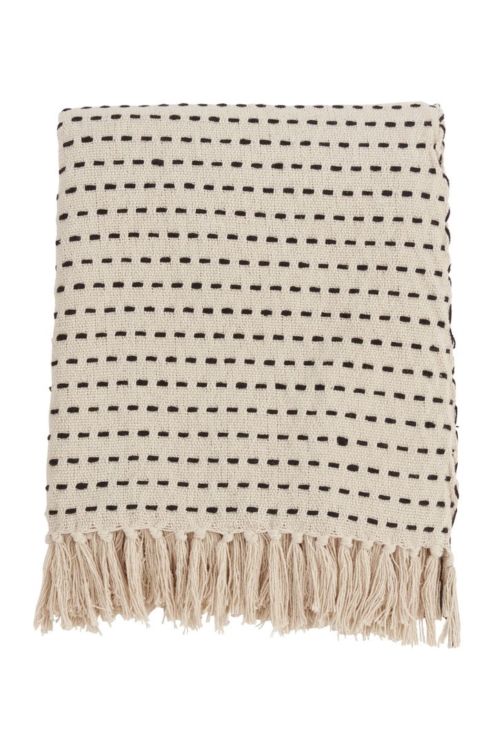 Ivory Stitch Line Cotton Throw Blanket