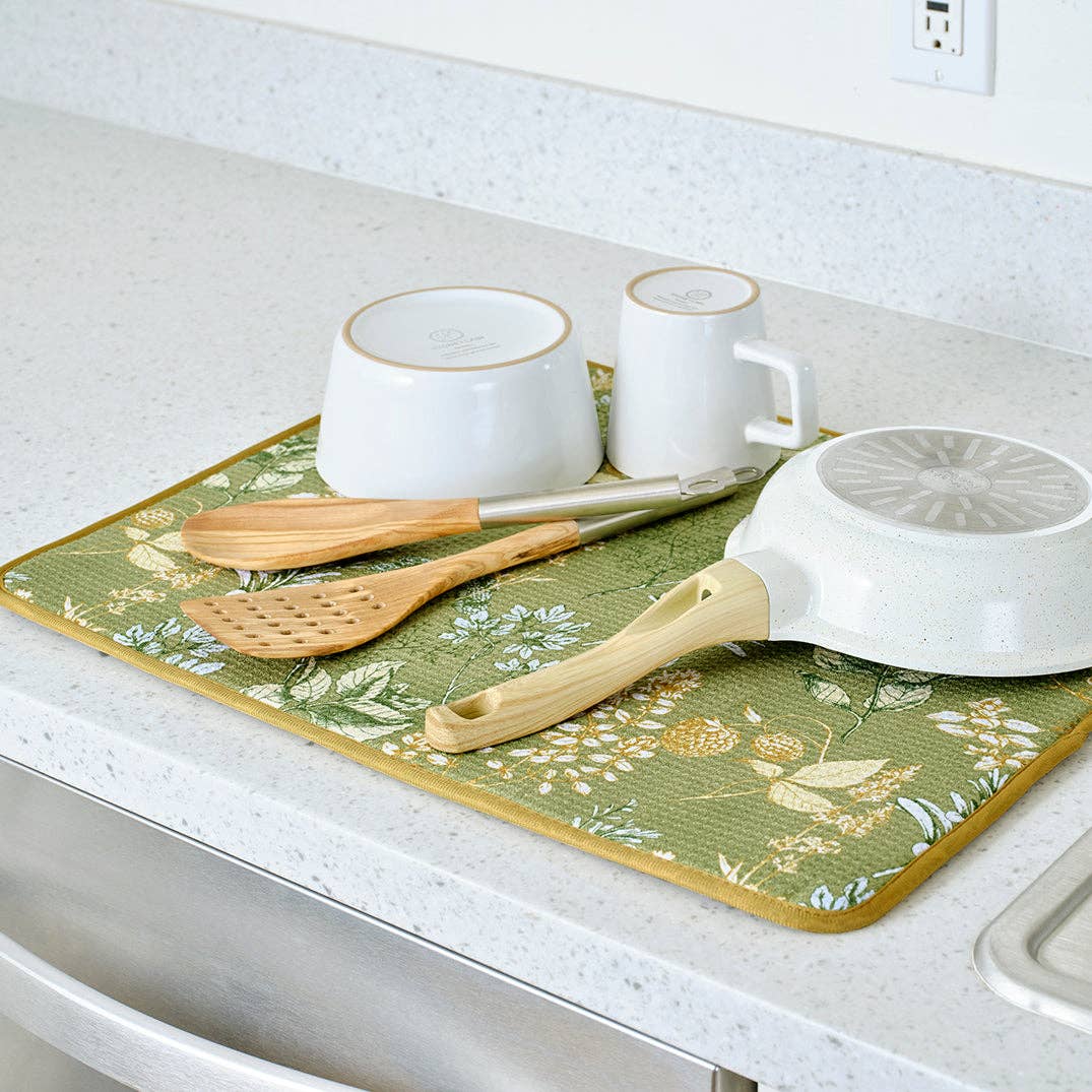 Kitchen Herbs Microfiber Dish Drying Mats - Set of 2