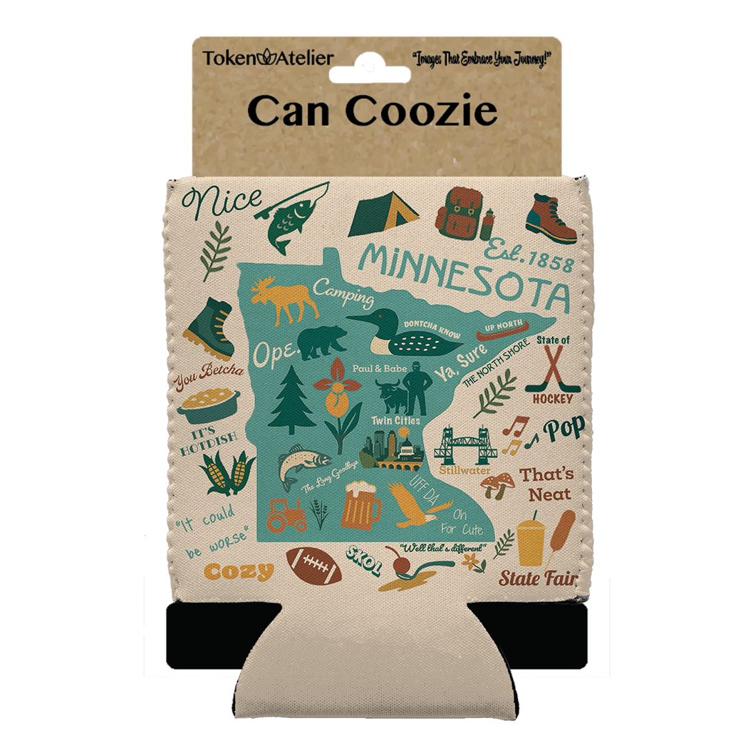 Minnesota Map Art 12 oz Can Coozie