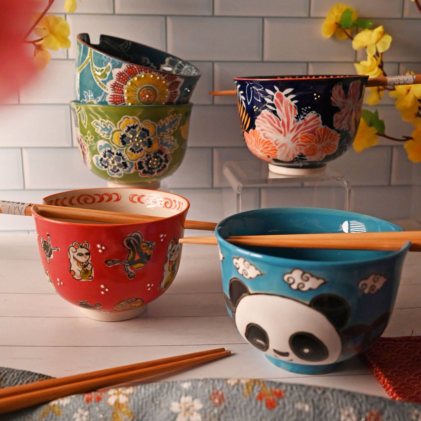Cranes & Pines Mira 5" Ramen Bowl w/ Chopsticks