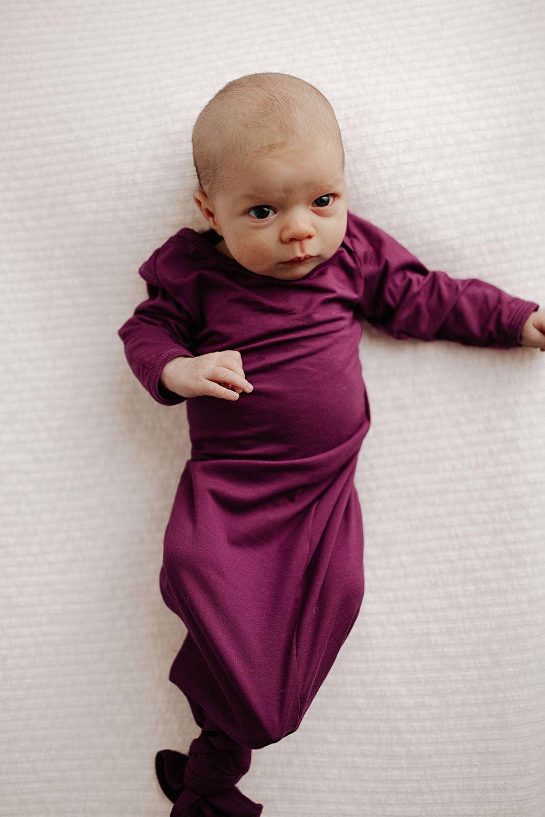 Plum Purple Knotted Newborn Baby Gown : Plum Gown With Bow