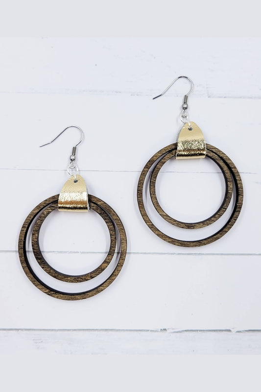 Medium Walnut Stained Wooden Hoop Earrings