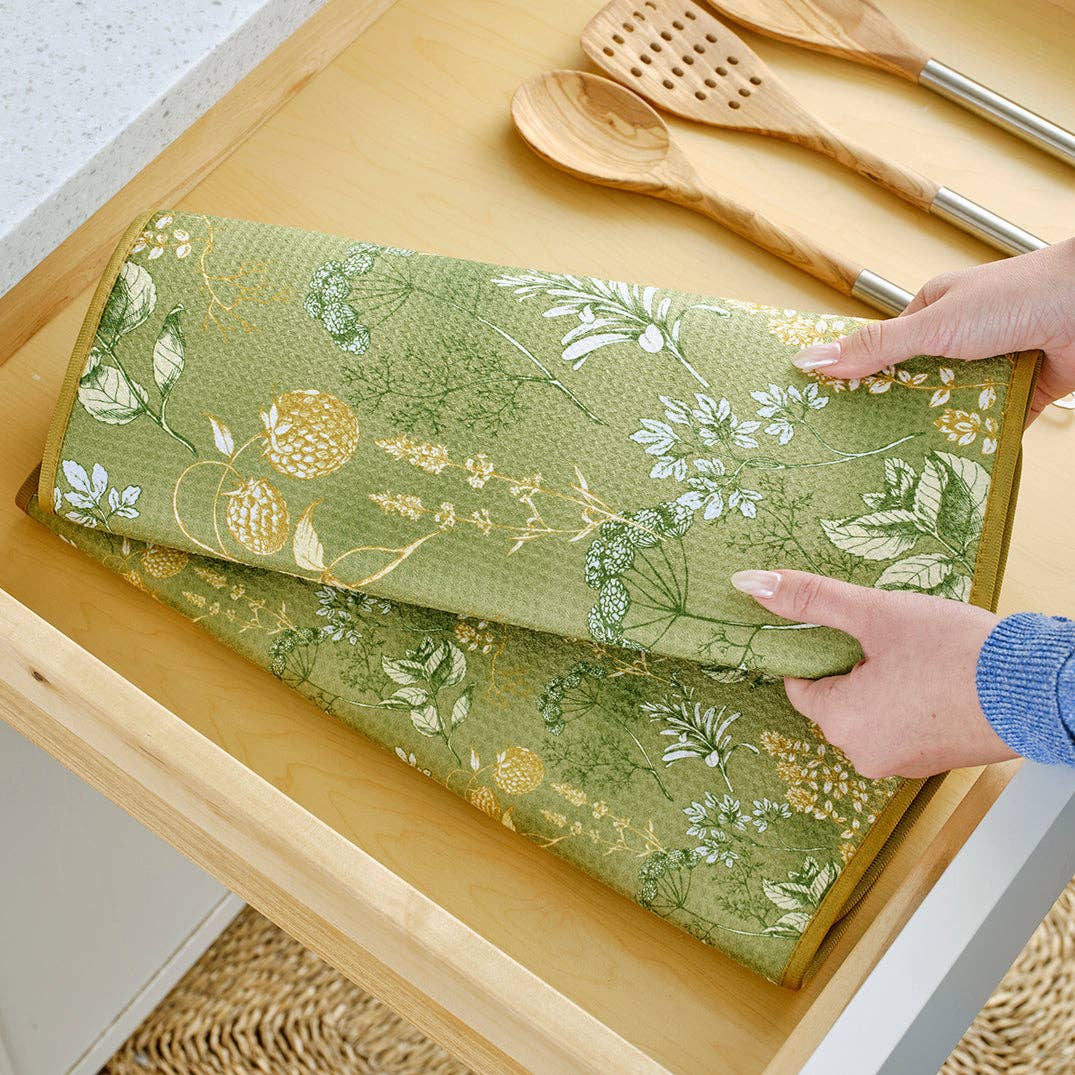 Kitchen Herbs Microfiber Dish Drying Mats - Set of 2