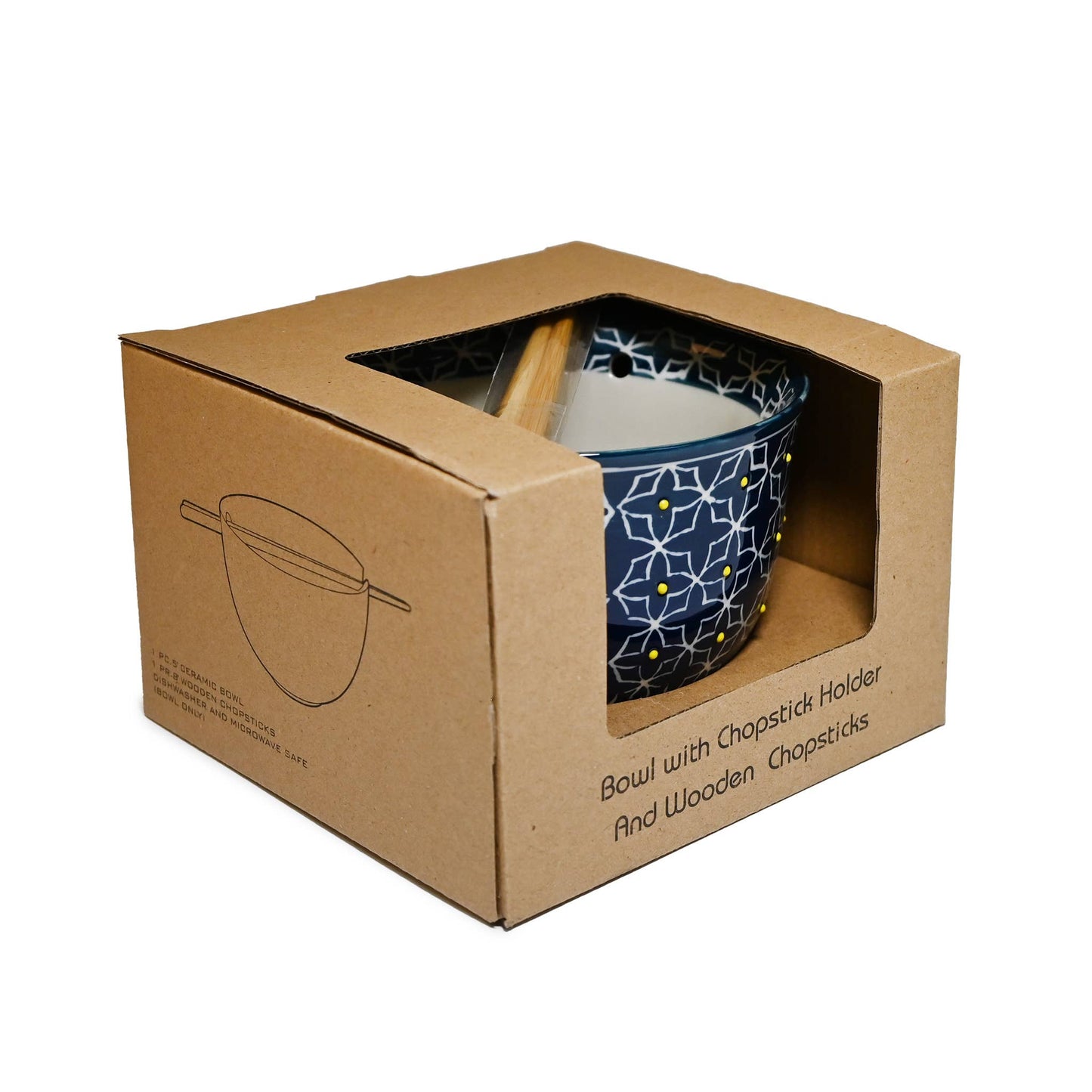 Navy Star Pattern Mira 5" Ramen Bowl w/ Chopsticks