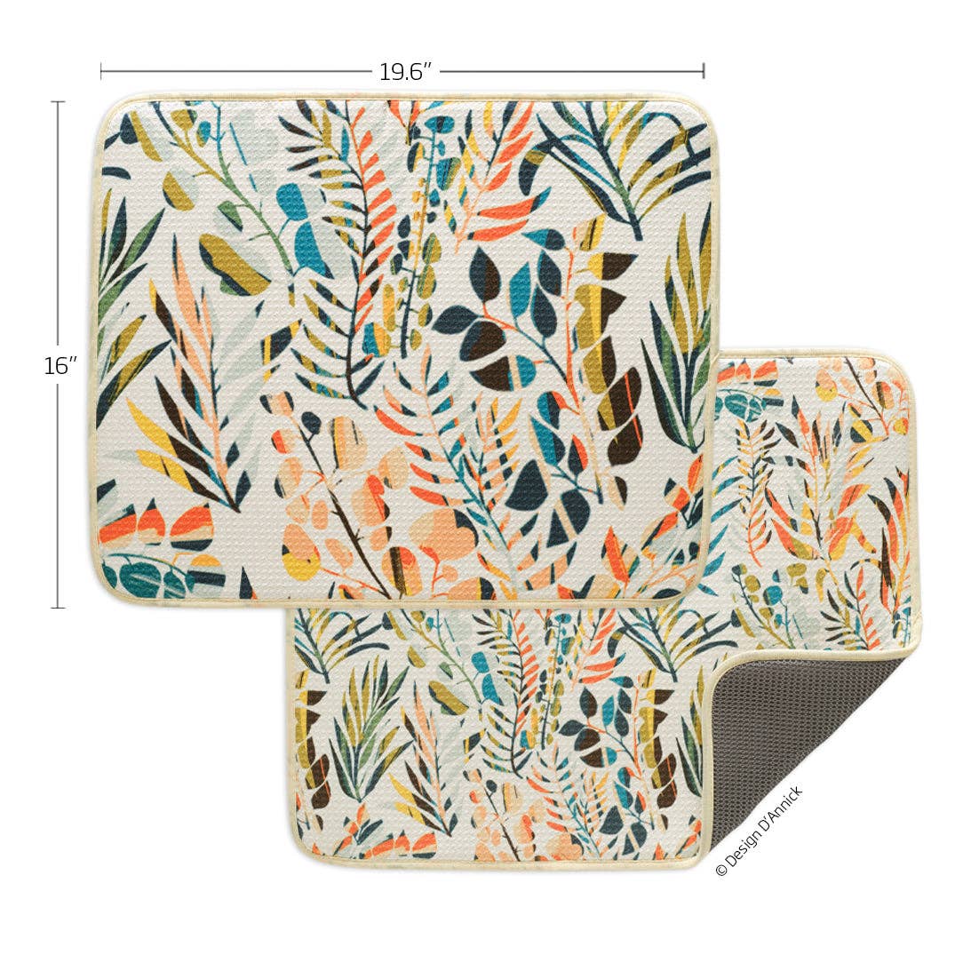 Colorful Leaves Microfiber Dish Drying Mats - Set of 2