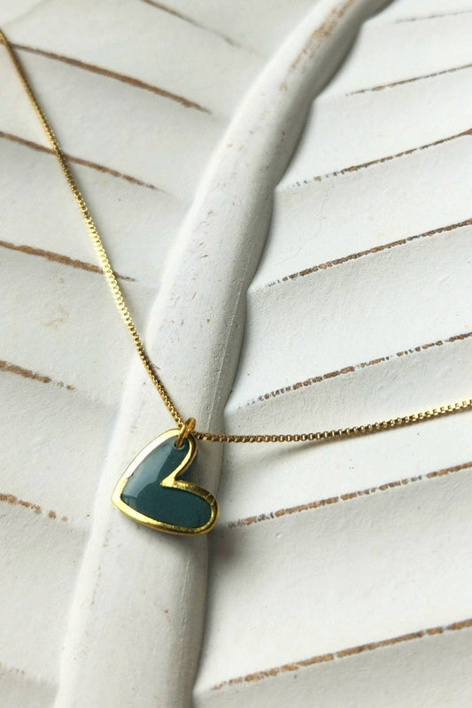 Gold heart necklace: Teal