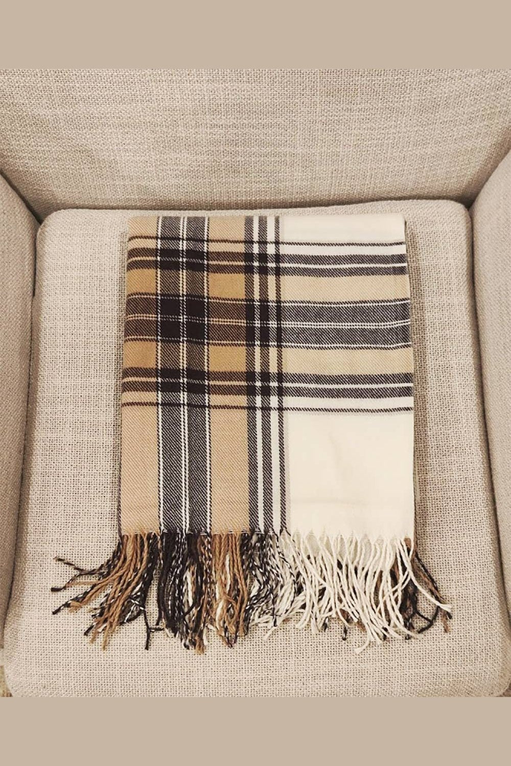 Brown Classic Plaid Tassel Trim Throw Blanket