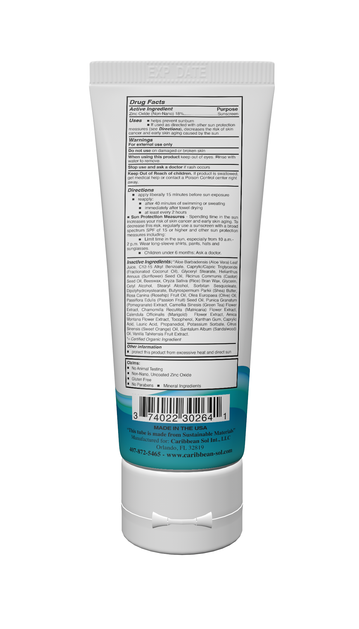 Caribbean Sol Natural Sunscreen SPF 30 - 4oz