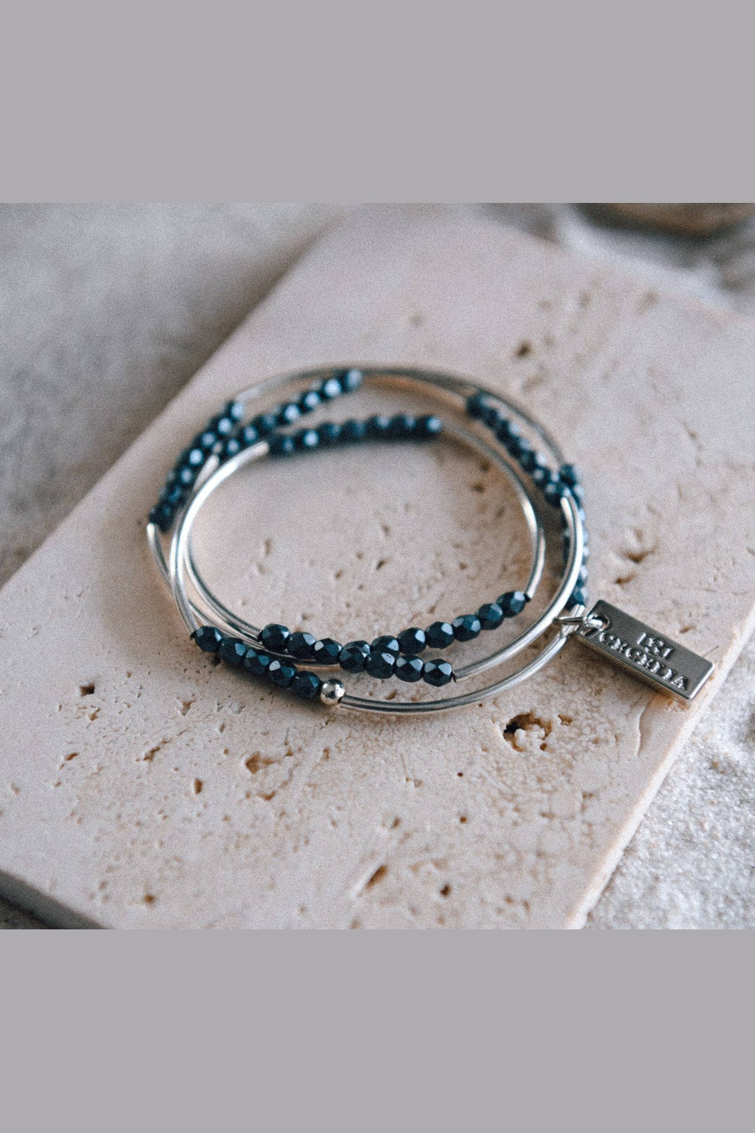 Silver & Black Beaded Triple Wrap Bracelet