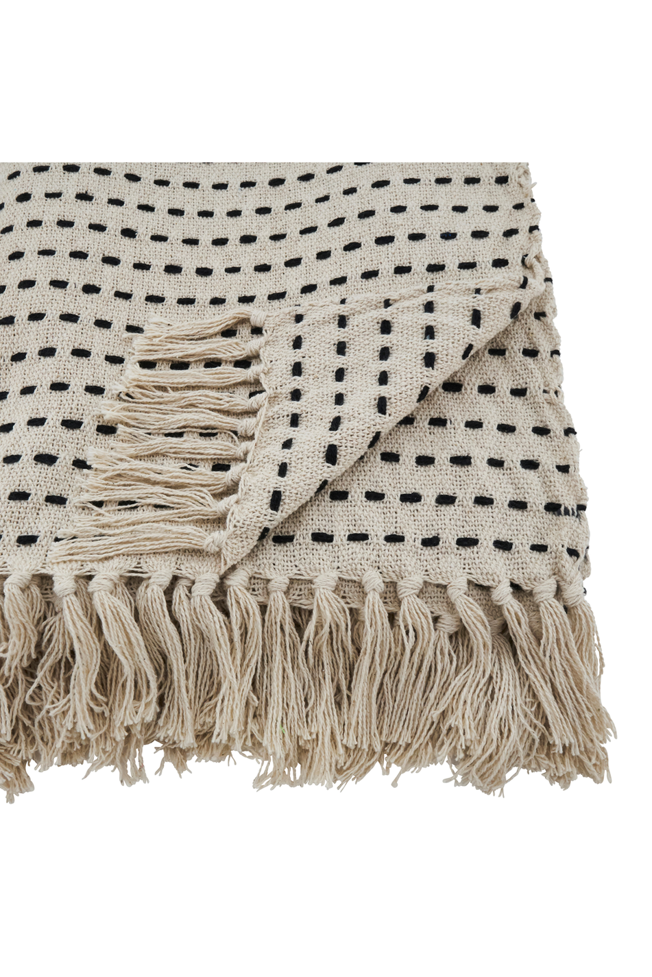 Ivory Stitch Line Cotton Throw Blanket