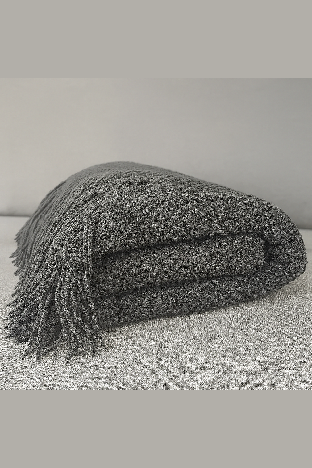 Knit Textured Throw Blanket with Fringe