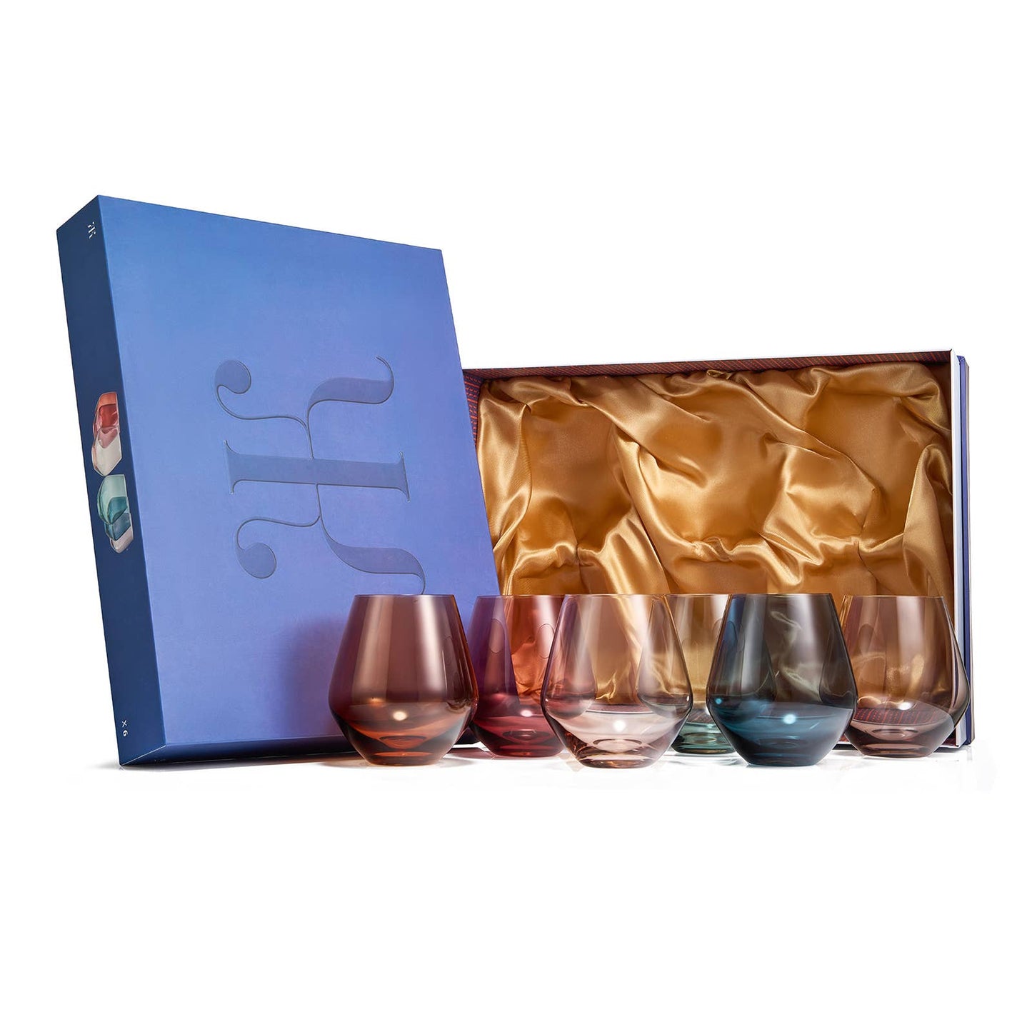 Pastel Colored Stemless Crystal Wine Glasses | 6 set | 16 oz