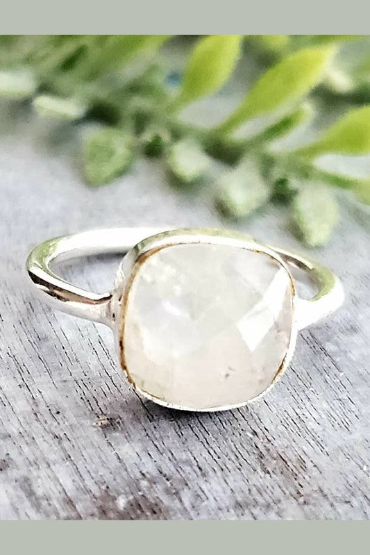 Rainbow White Cushion Ring in Sterling Silver: Size 7