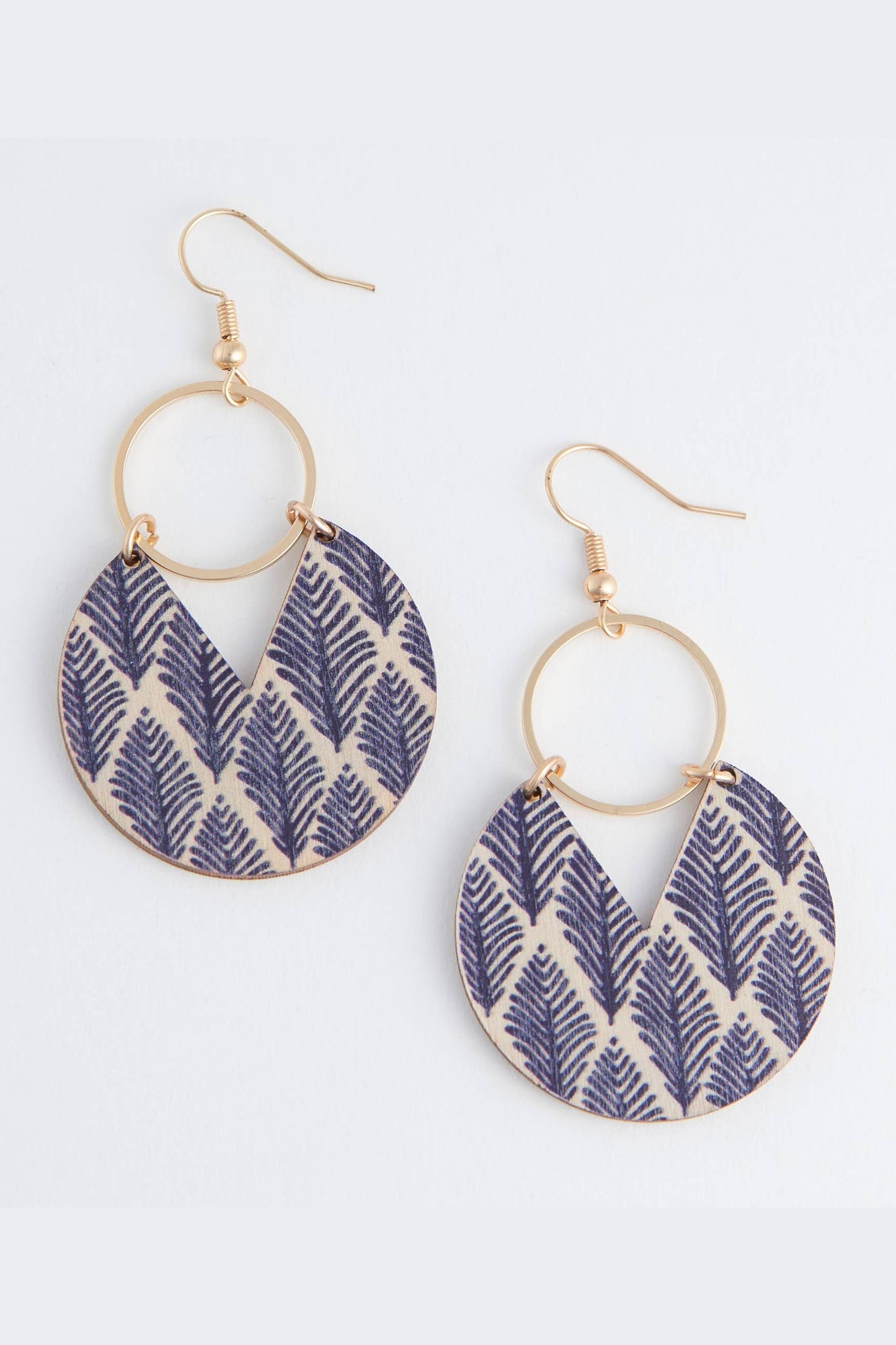 Jolie Wooden Leaf Print Gold Drop Earrings