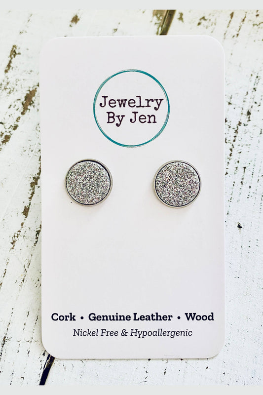 Fine Glitter Silver Stud Earrings
