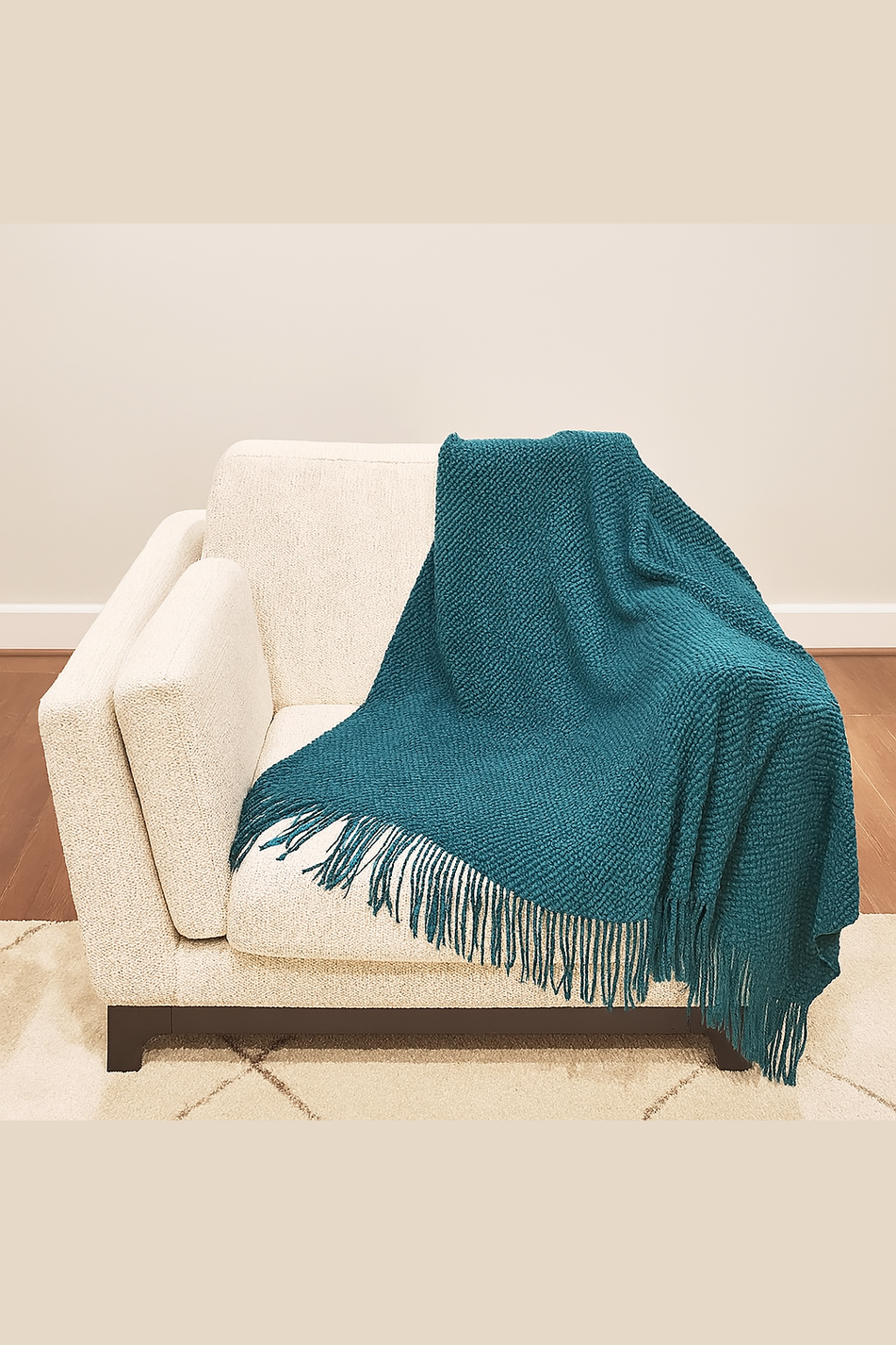 Knit Textured Throw Blanket with Fringe
