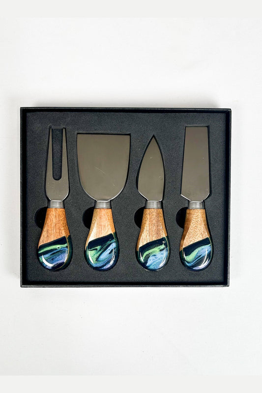 Resin Coated Cheese Knife Set - Set of 4 - Northern Lights