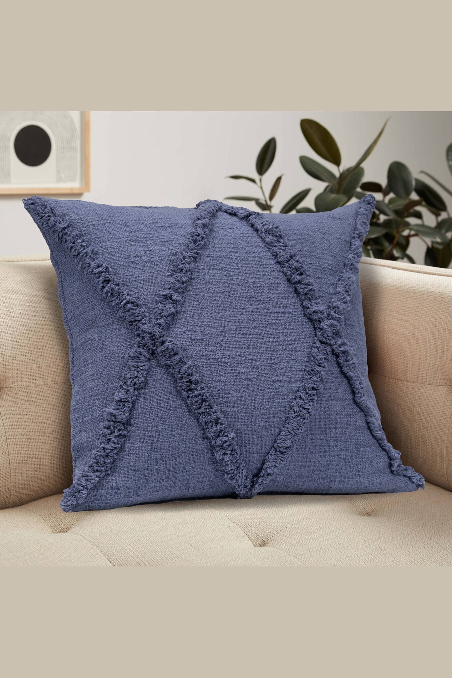 Roston Solid Decorative Diamond Tufted Cotton Throw Pillow: Natural Ivory / 20" x 20" / Poly Filled