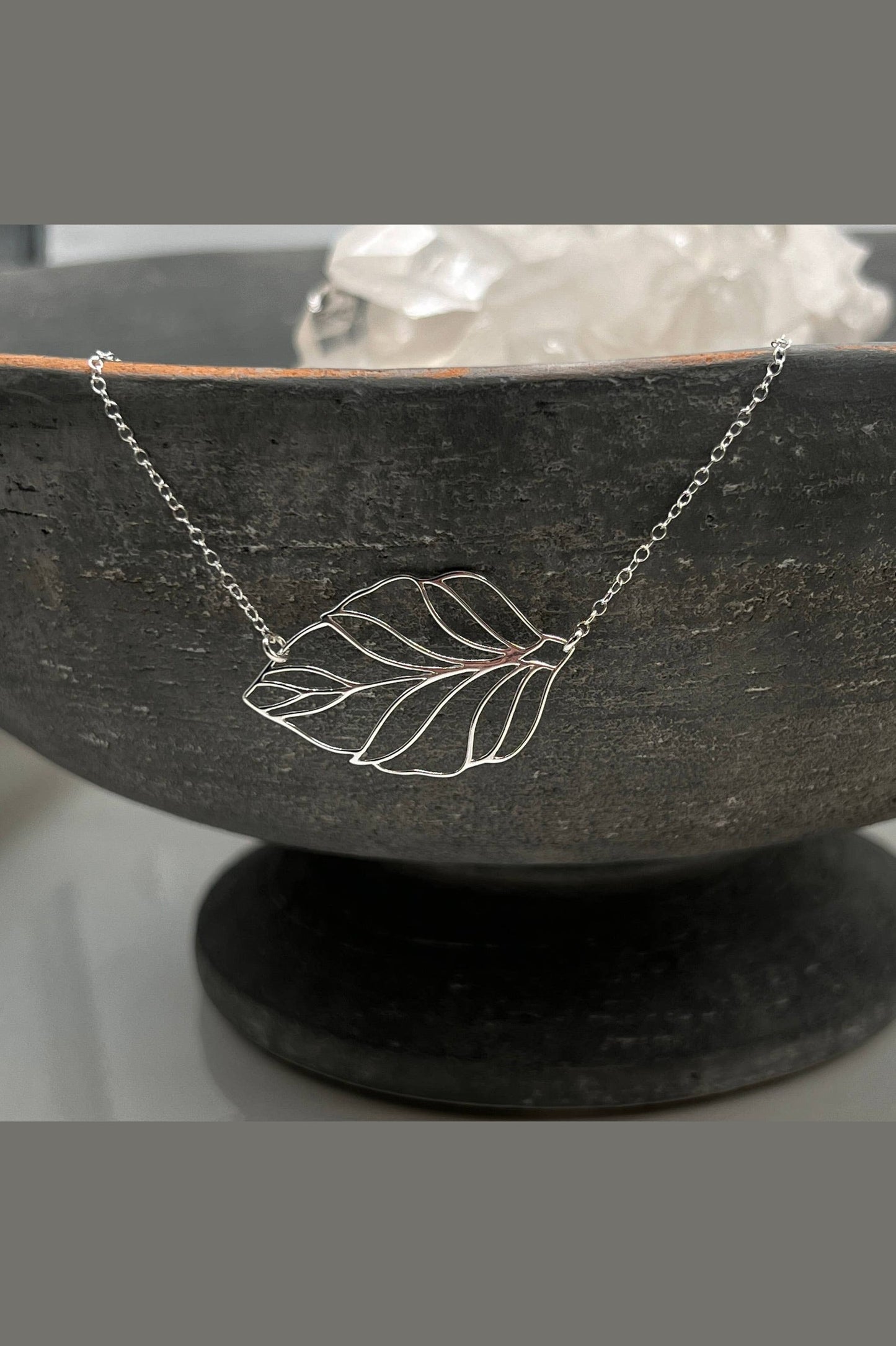 Minimalist Sideways Leaf Pendant Necklace