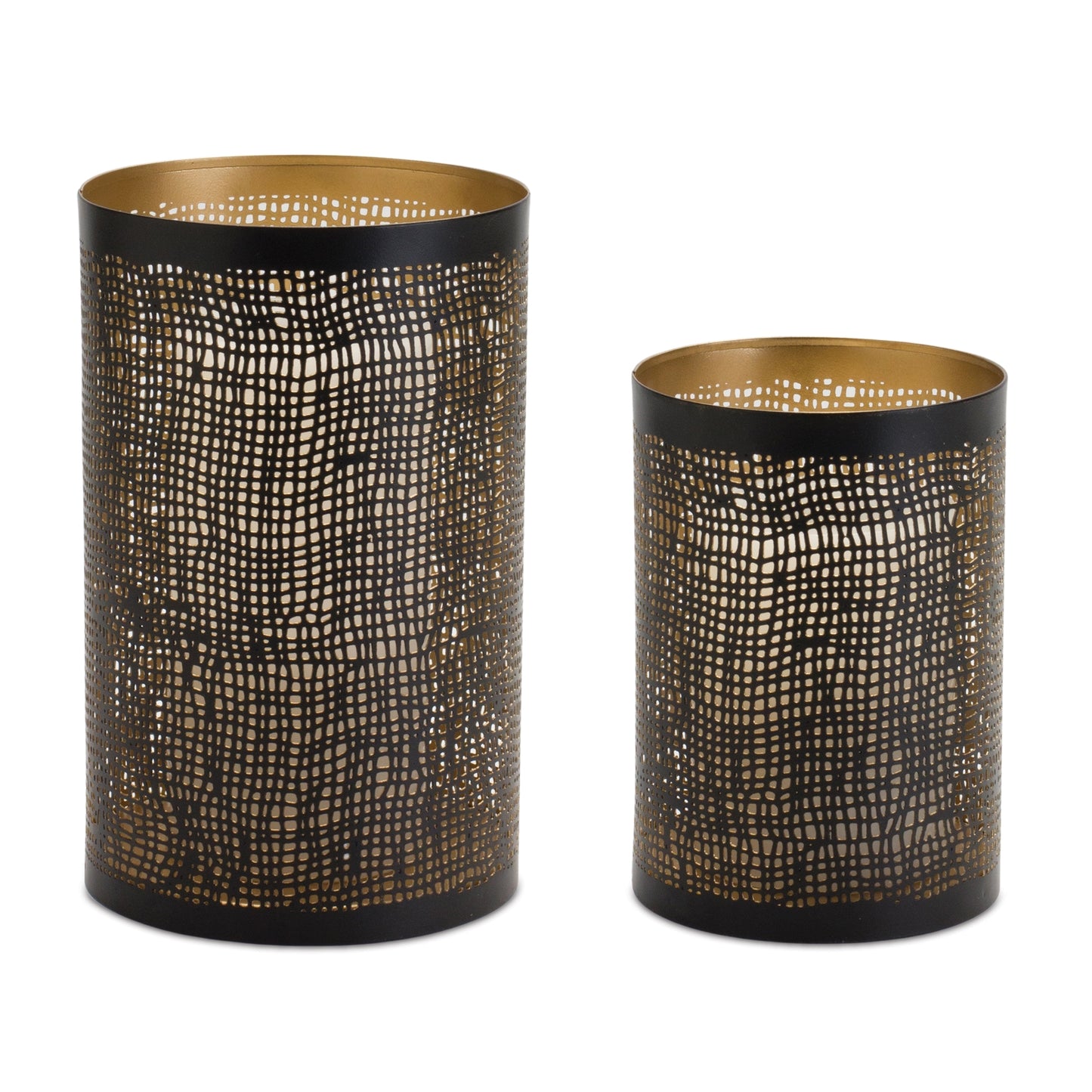 Black and Gold Abstract Punched Candle Holders