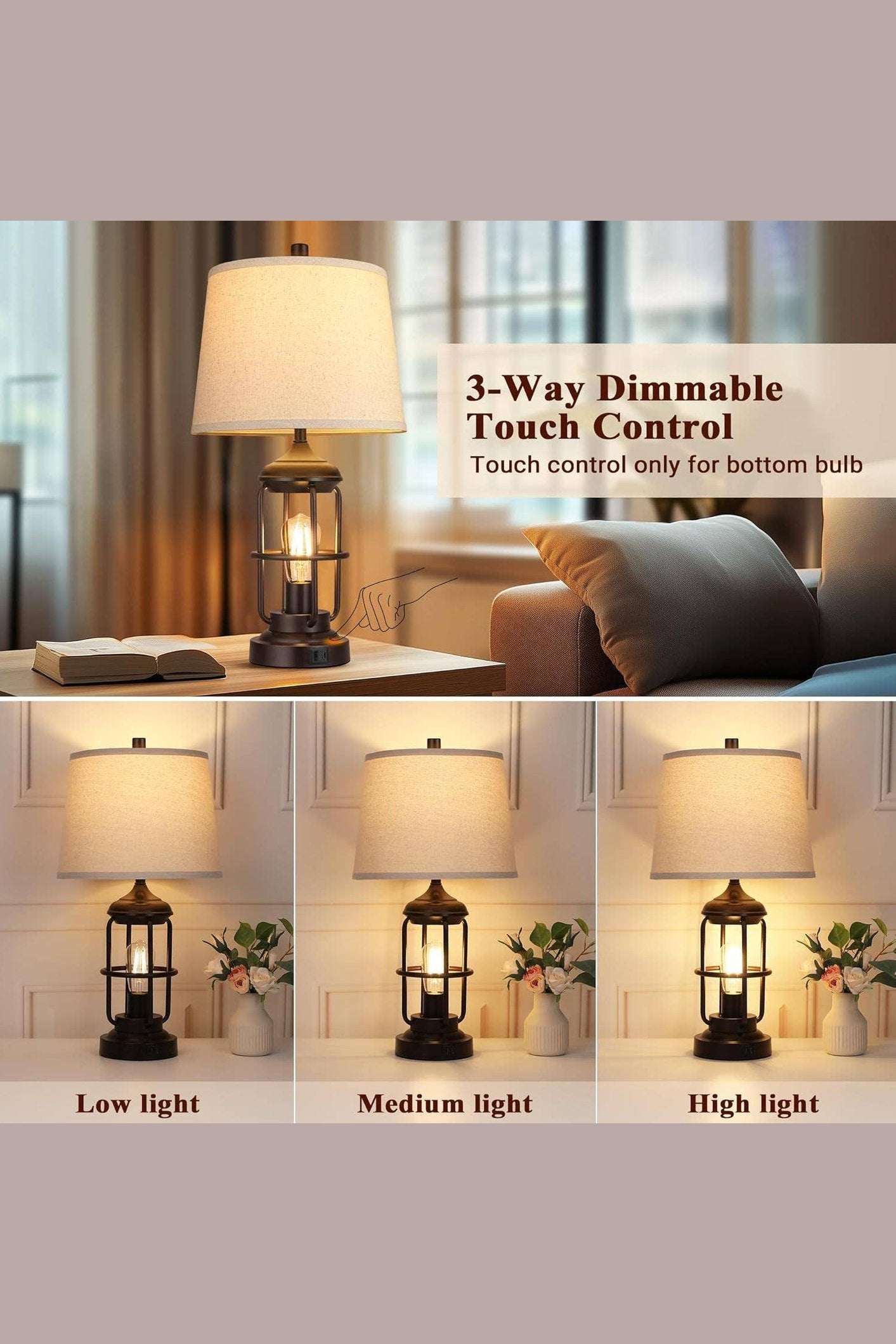 Set of 2 Table Lamps with USB Ports