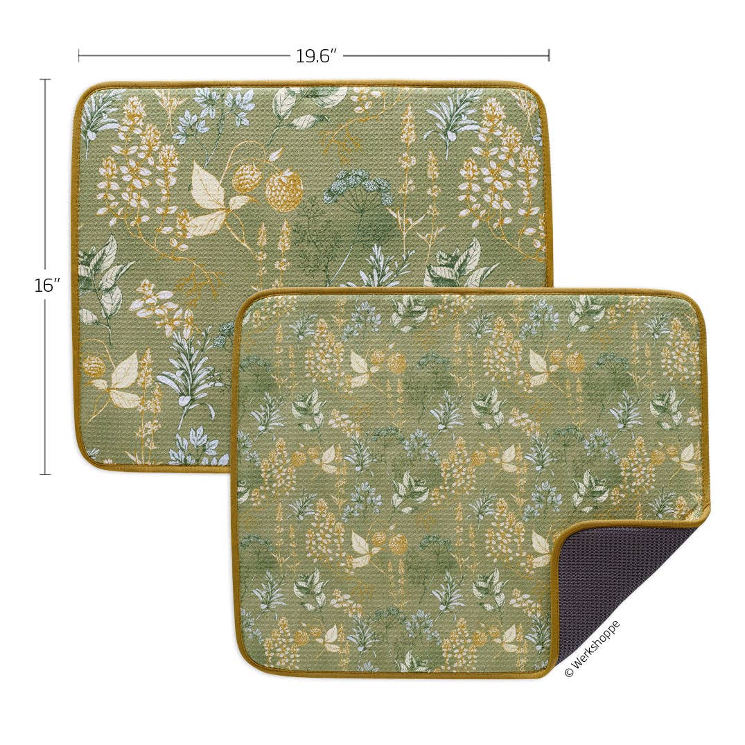 Kitchen Herbs Microfiber Dish Drying Mats - Set of 2