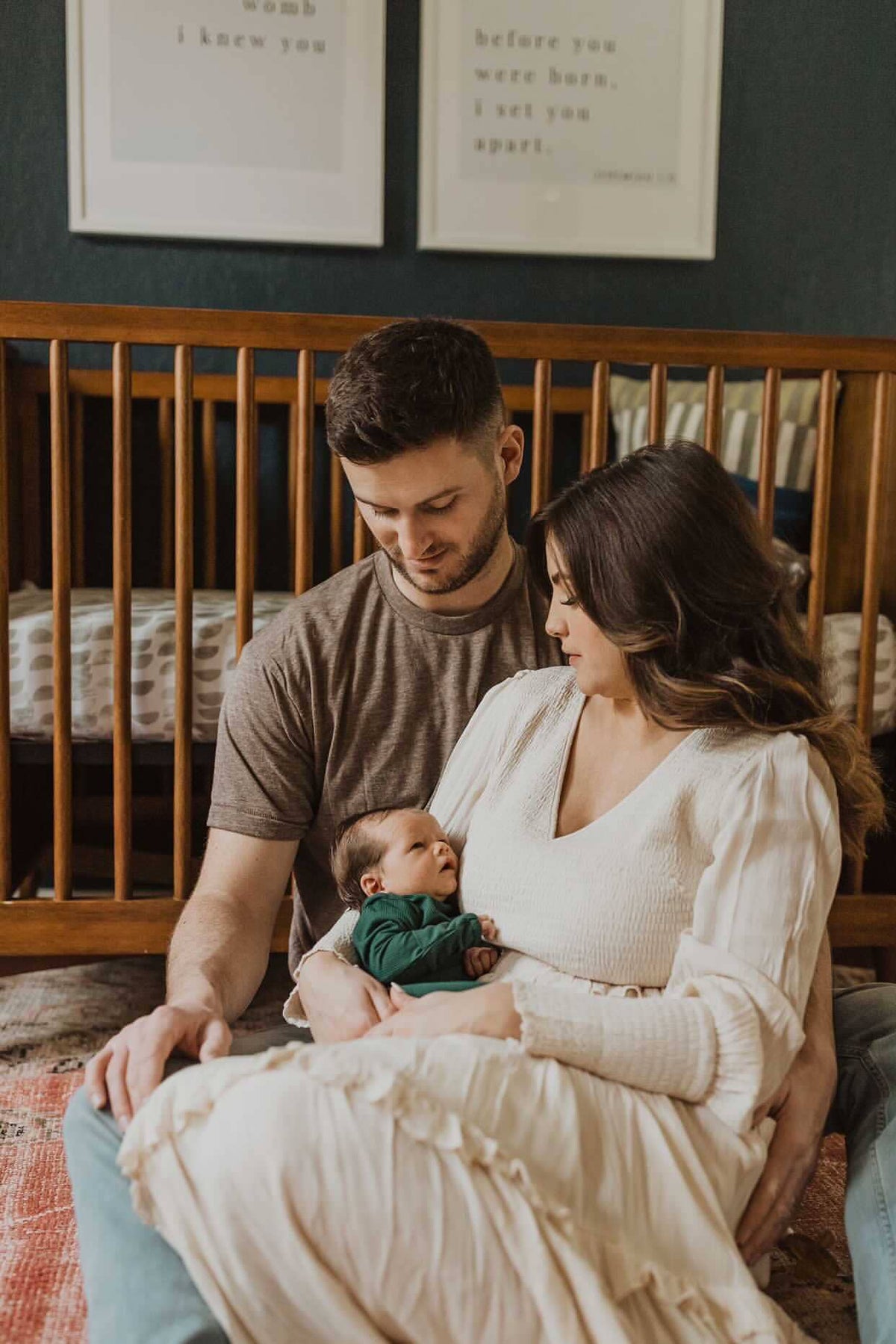 Forest Green Ribbed Knotted Newborn Baby Gown Sleepwear: Gown